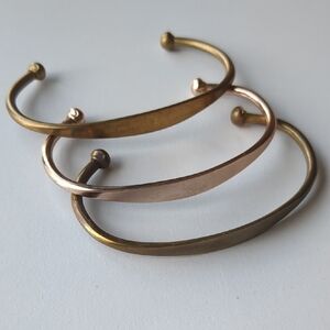 Minimalist Rose & Matte Gold Cuff Brass Bracelets  Set Of 3.